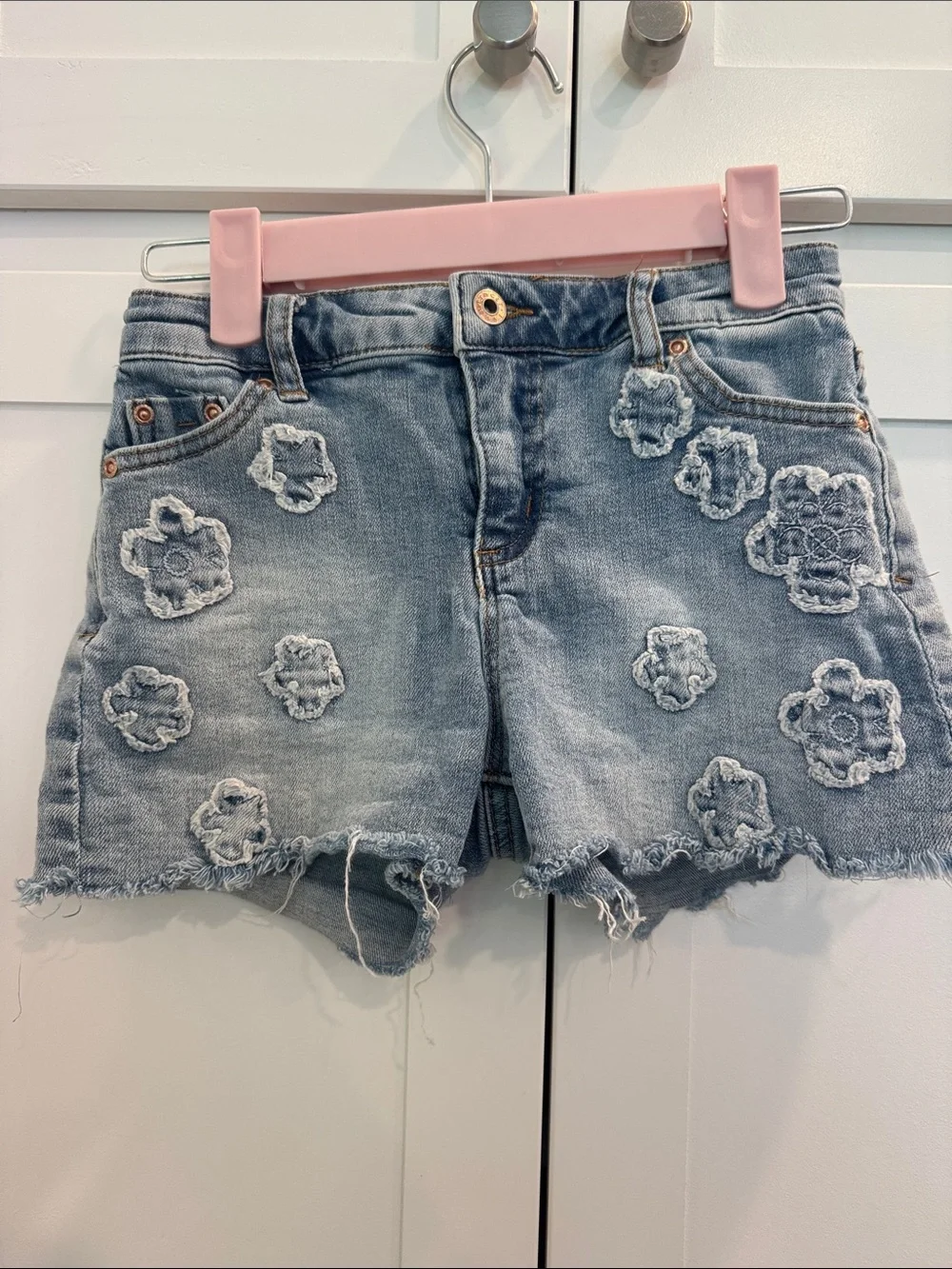 Tractr Light Blue Embroidered Floral Denim Shorts